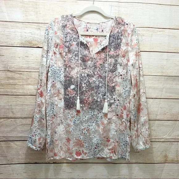 T Tahari Cierra Floral Print Blouse Split Neck - Picture 1 of 12
